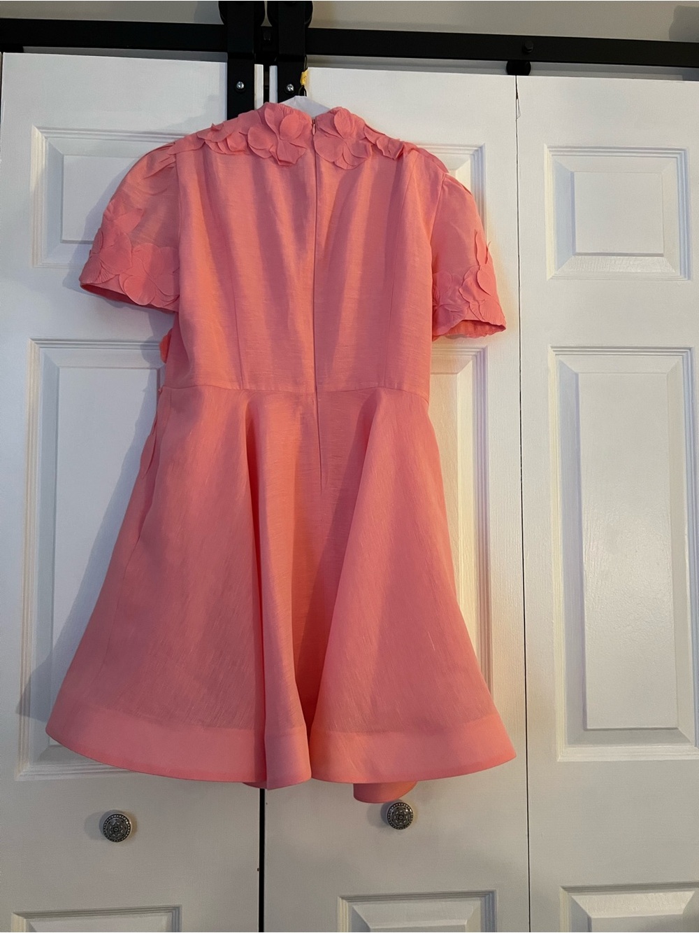 Pink Lace-Appliqué Mini Dress with Scalloped Sleeves - Picture 3 of 3